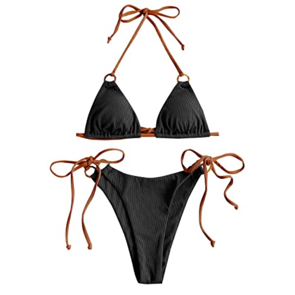Women's Ribbed Bikini Sets Neck Cheeky Swimsuit Textured Two Piece NWT 4 or XS